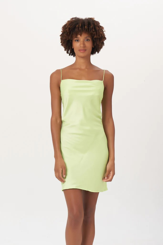 Crawford Mini Dress Lime Satin