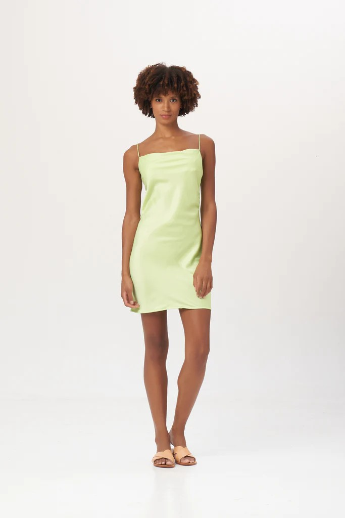 Crawford Mini Dress Lime Satin